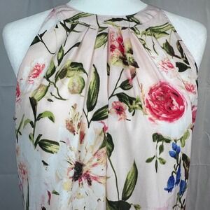 New York & Company Floral Halter Blouse Pink Rose High Neck Sleeveless Top Large
